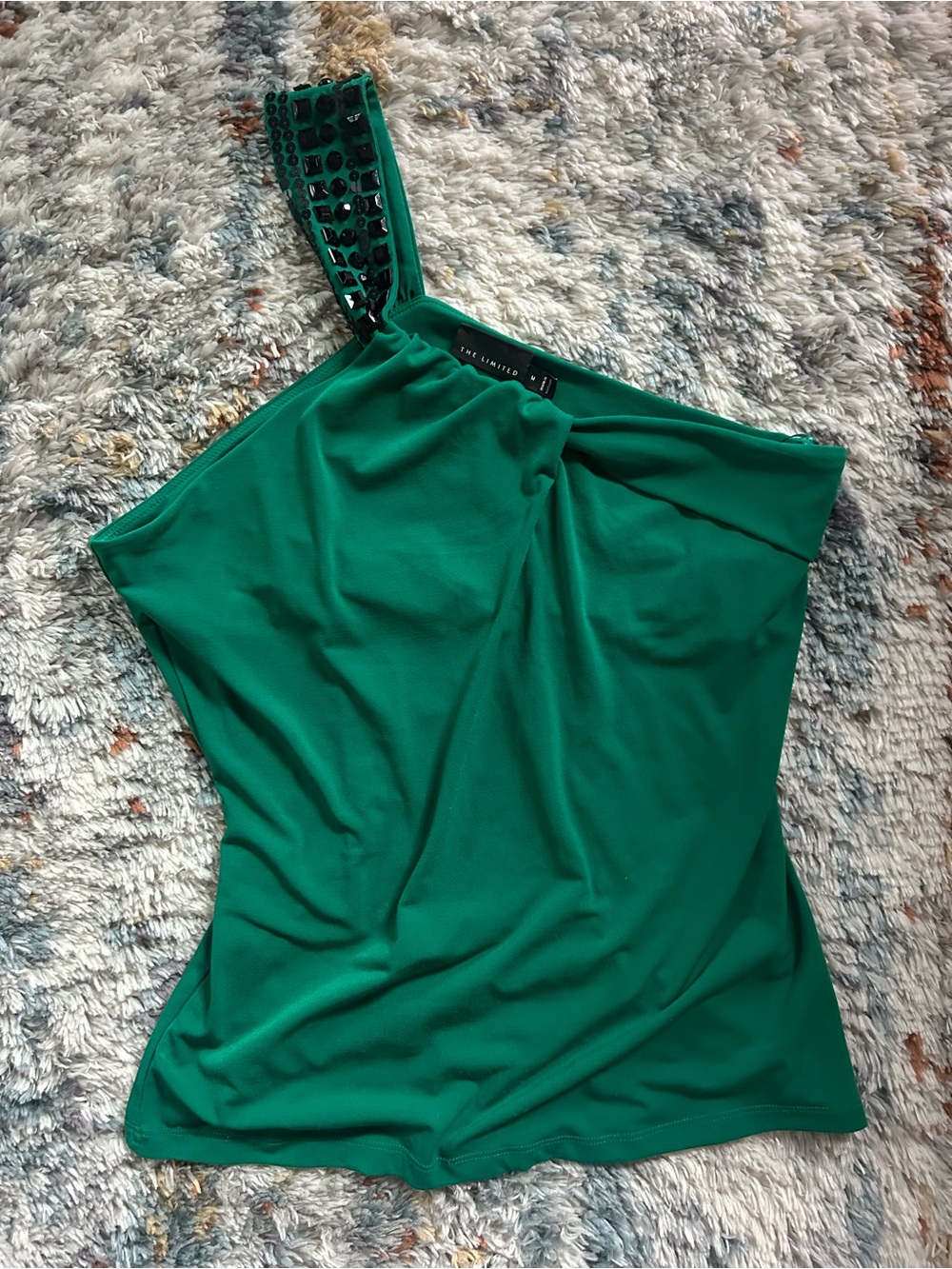 The Limited Green One-Shoulder Top with Jeweled Strap